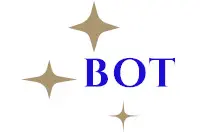 A blue and gold logo with the word bot